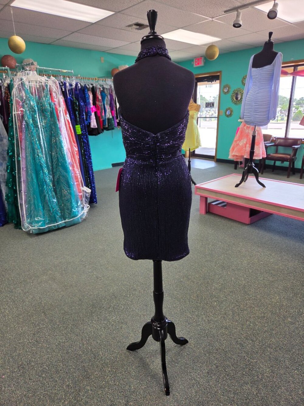 Homecoming Short Dress Private Label Maura Size 8 Navy Blue Sequin Formal - Picture 5 of 7